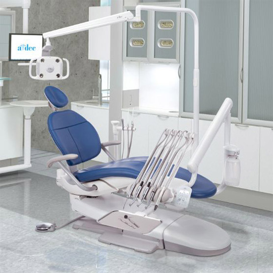 A-dec 300 Pro dental chair, delivery system, and dental light in operatory