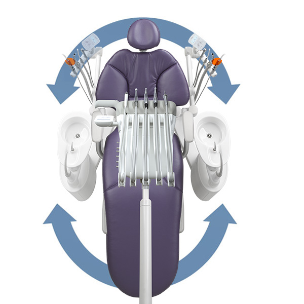 Right/left versatility on A-dec 400 dental chairs