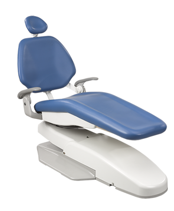 A-dec 200 dental chair with sky blue upholstery 