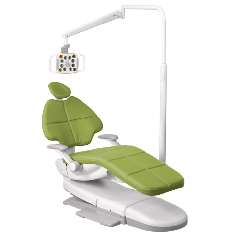 A-dec 500 LED dental light mounted on an A-dec 500 dental chair