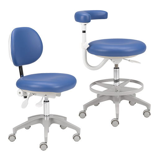 A-dec 400 doctor's and assistant's dental stools in blue upholstery