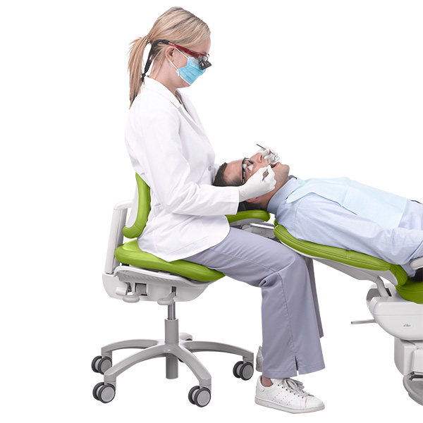 A-dec 500 dental stool with dentist in healthy seated posture