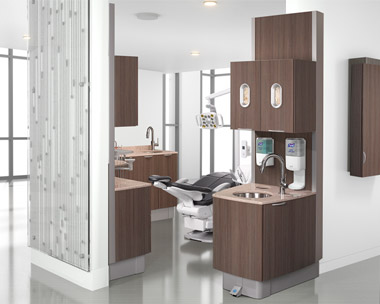 A-dec 500 dental chair with A-dec Inspire dental cabinets thumb
