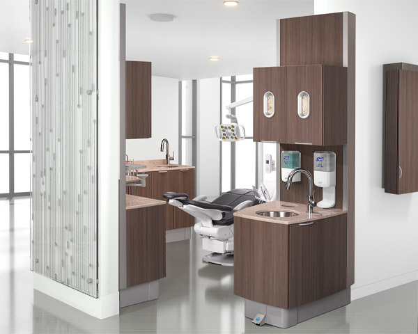 A-dec 500 dental chair with A-dec Inspire dental cabinets 